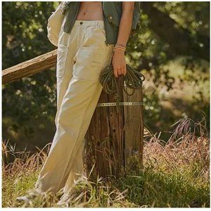 Free People Cream Wide-Leg Track Pants